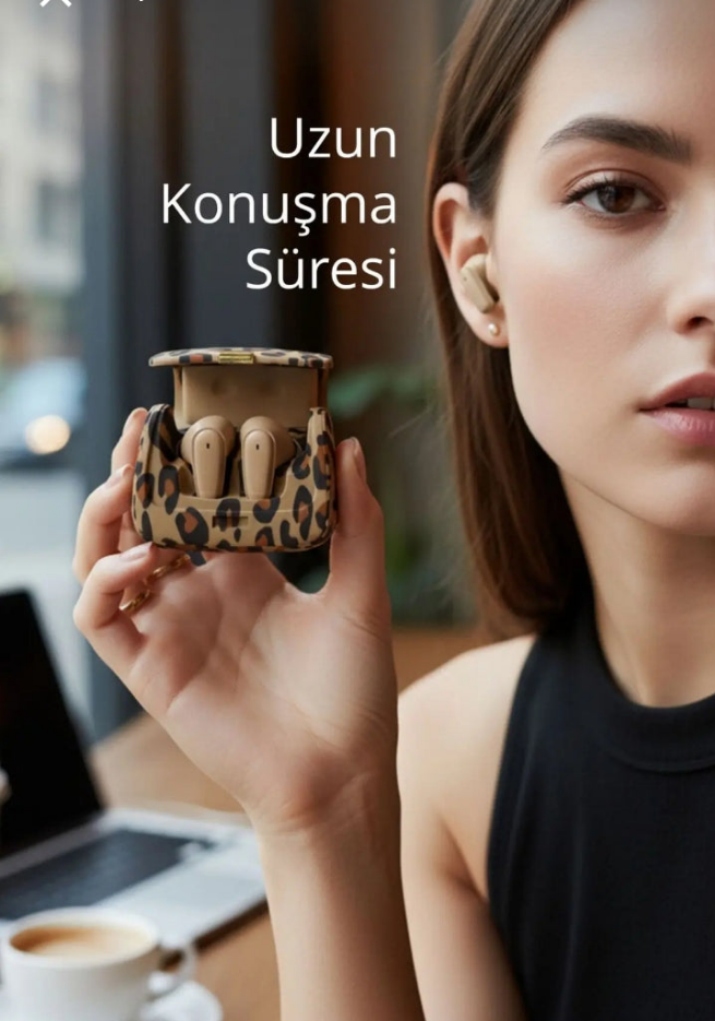 Leopar çantalı kablosuz kulaklık / Leopard case wireless headphones