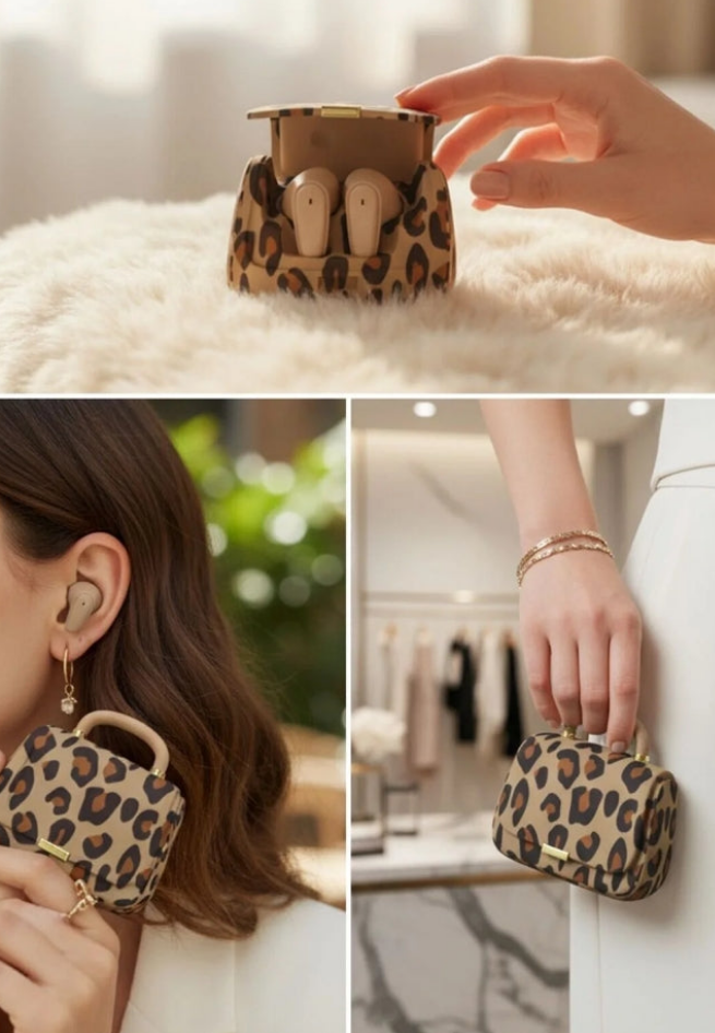 Leopar çantalı kablosuz kulaklık / Leopard case wireless headphones